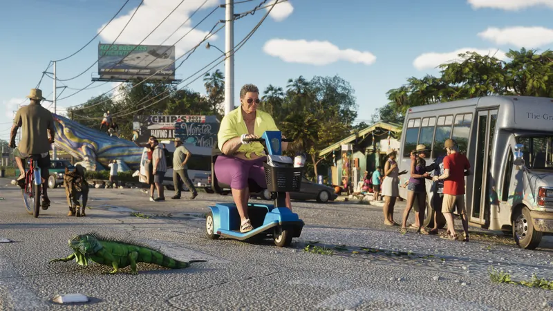 A street in the Leonida Keys with an iguana and a giant painted whale