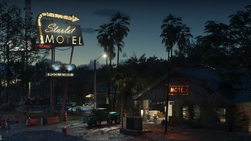 The Starlet Motel in Port Gellhorn at night