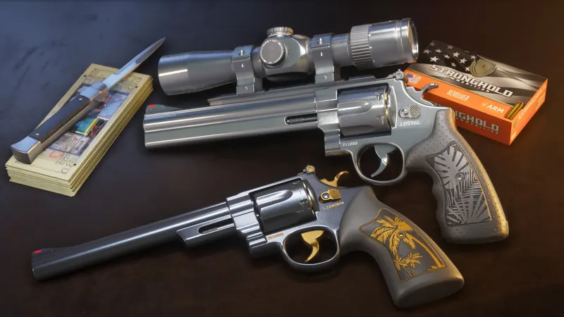 Engraved Hawk and Little Morgan revolvers